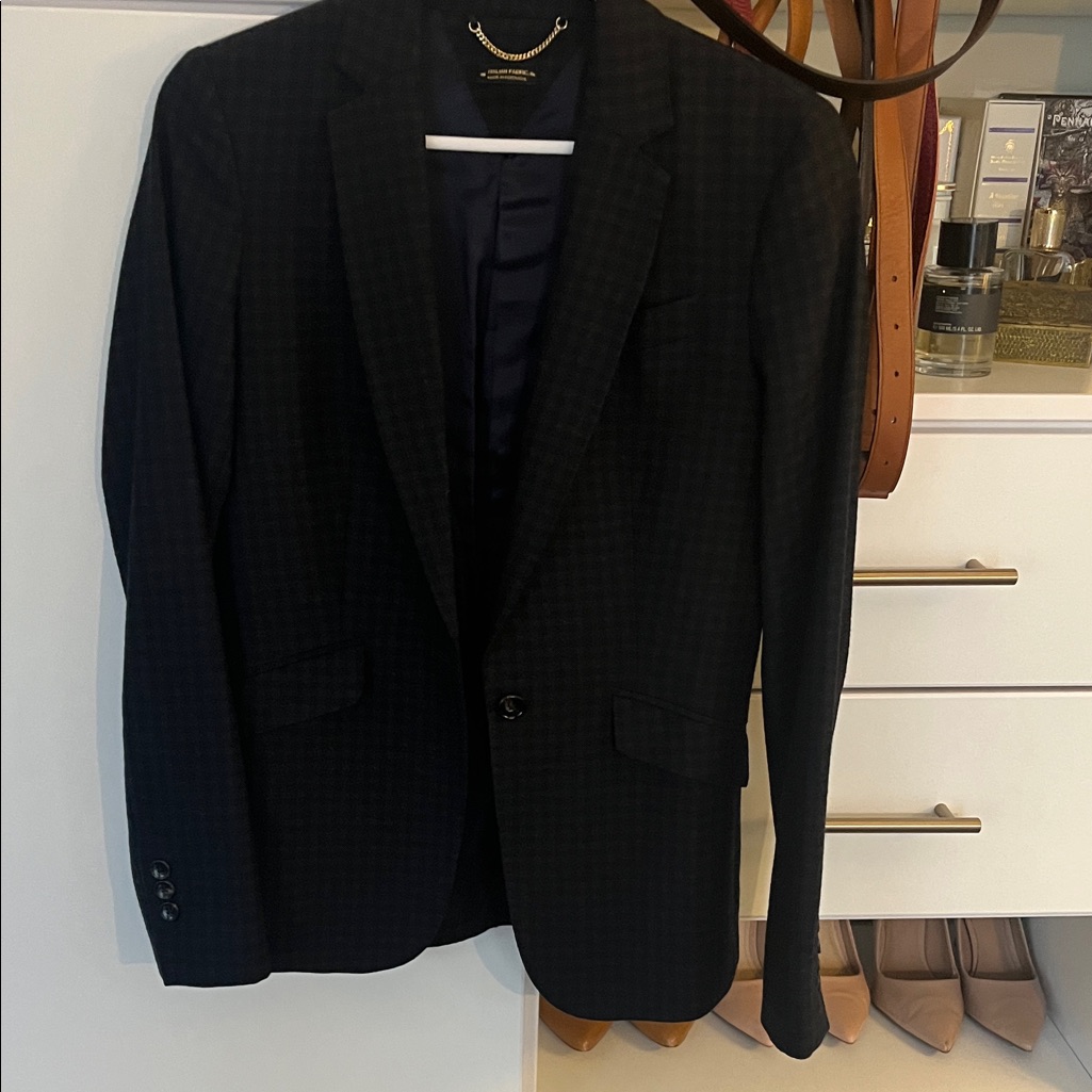 Massimo Dutti Wool Blazer Check Green And Navy